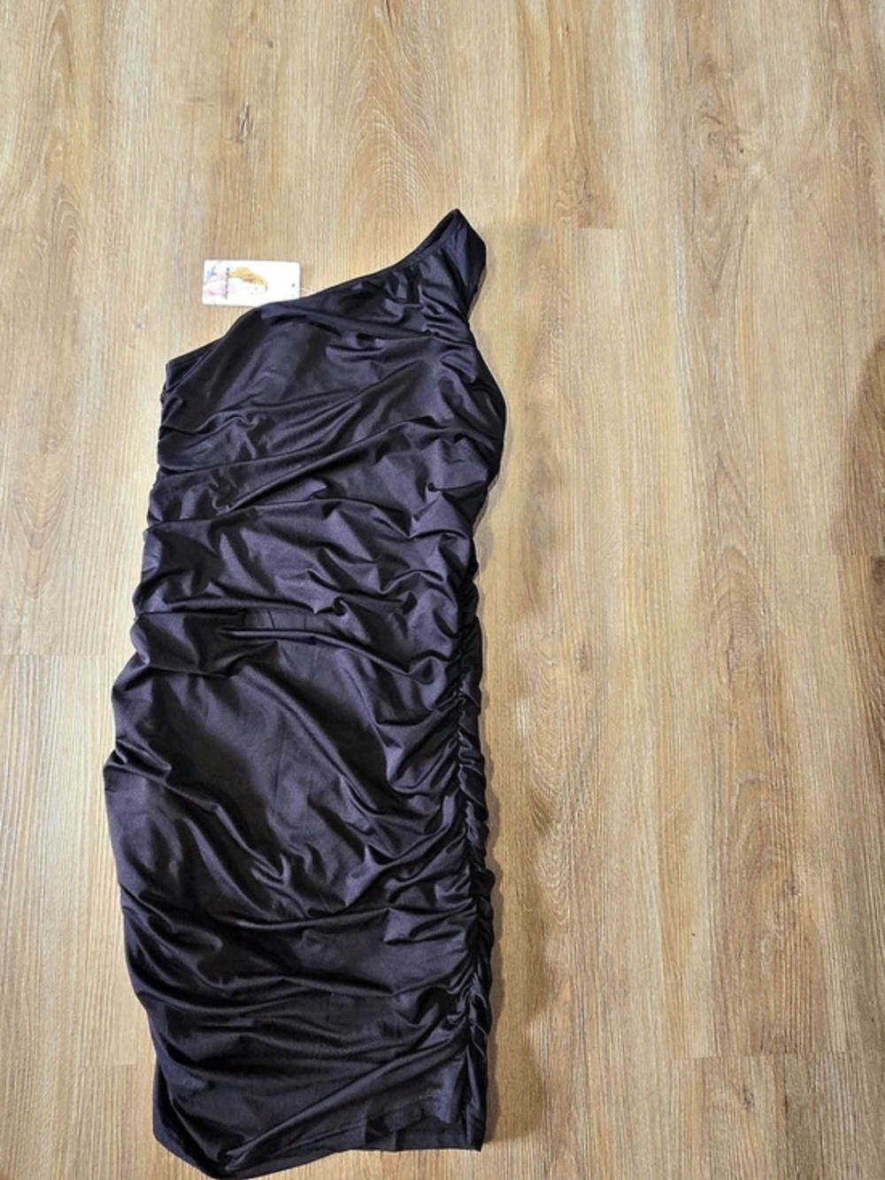 PrettyGarden One-Shoulder Ruched Bodycon Midi Dress Black Medium